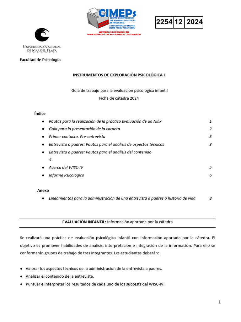 Guía de Evaluación Psicológica Infantil | PDF | Las emociones | Sicología