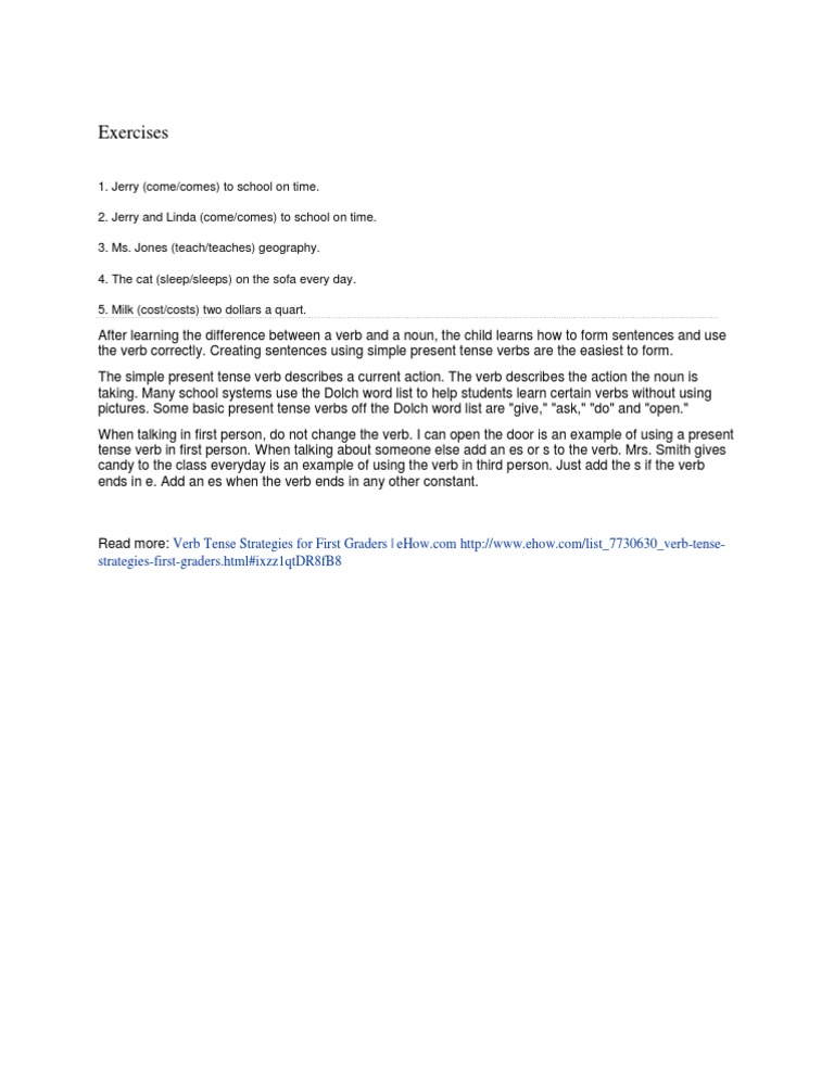 Simple Present Tense Verb Exercises | PDF | Language Arts & Discipline ...