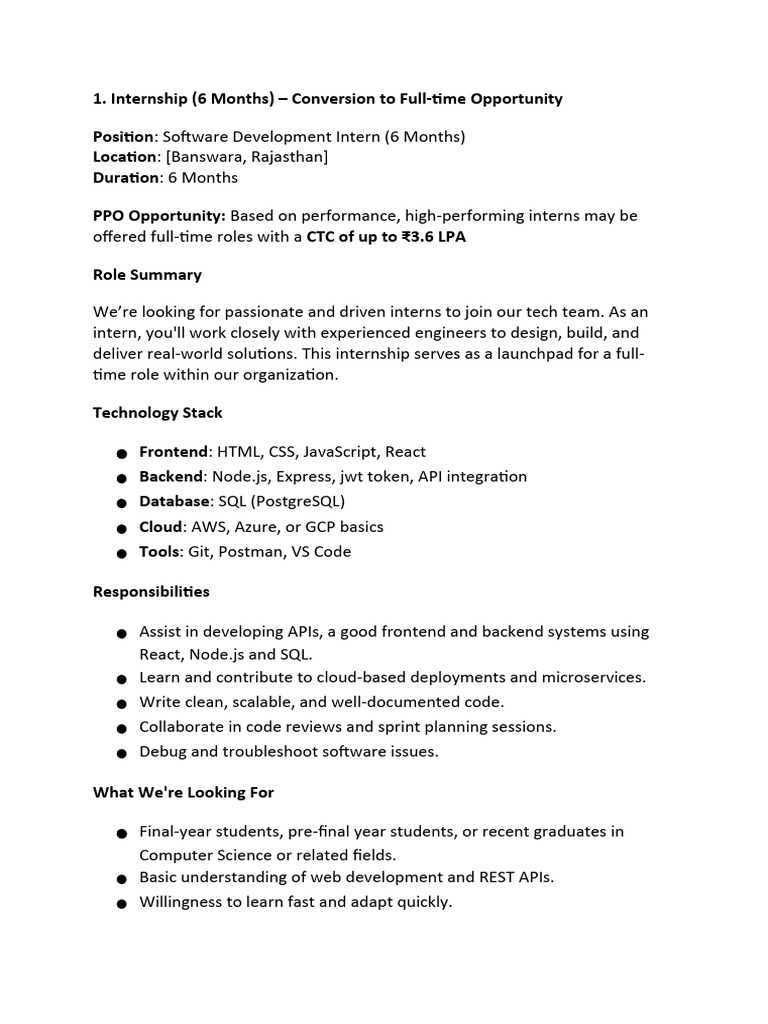 6-Month Software Internship Opportunity | PDF