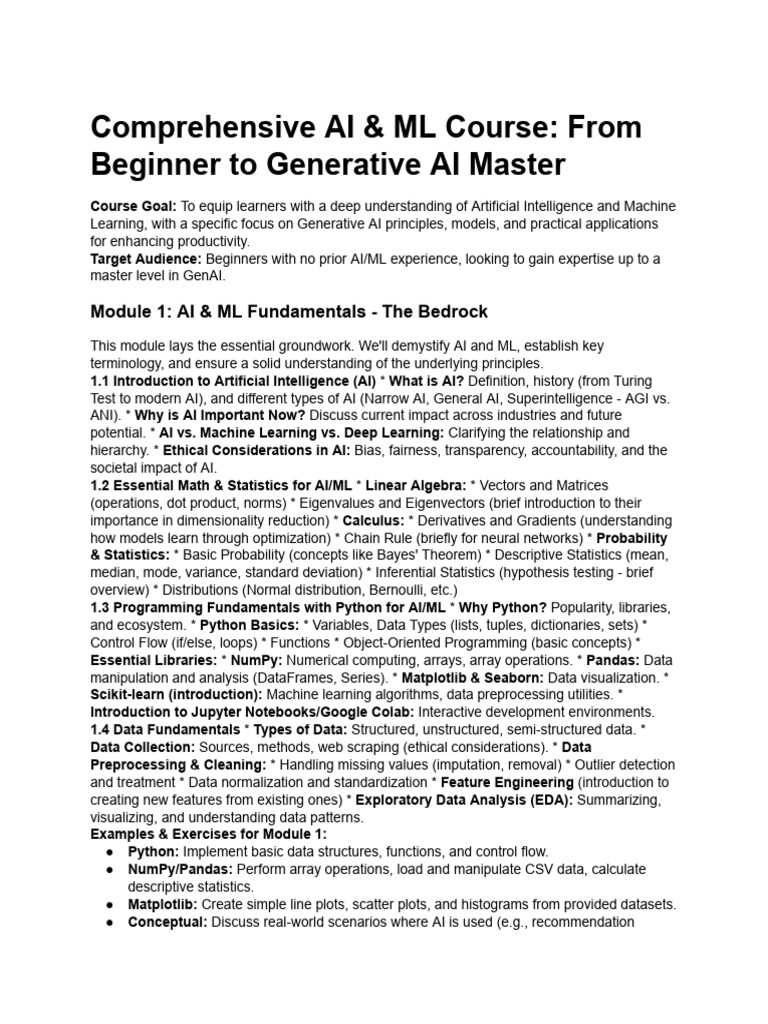Comprehensive AI & ML Course - From Beginner To Gen... | PDF ...