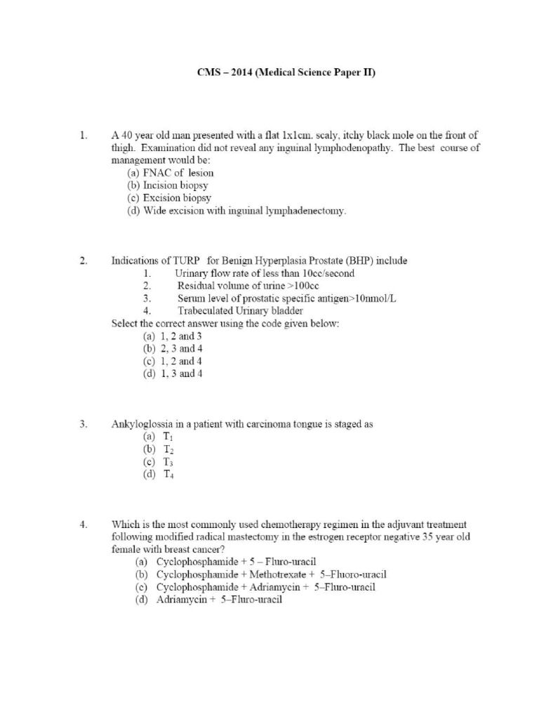 RRB Medical Science CMS 2014 Previous Year Paper | PDF