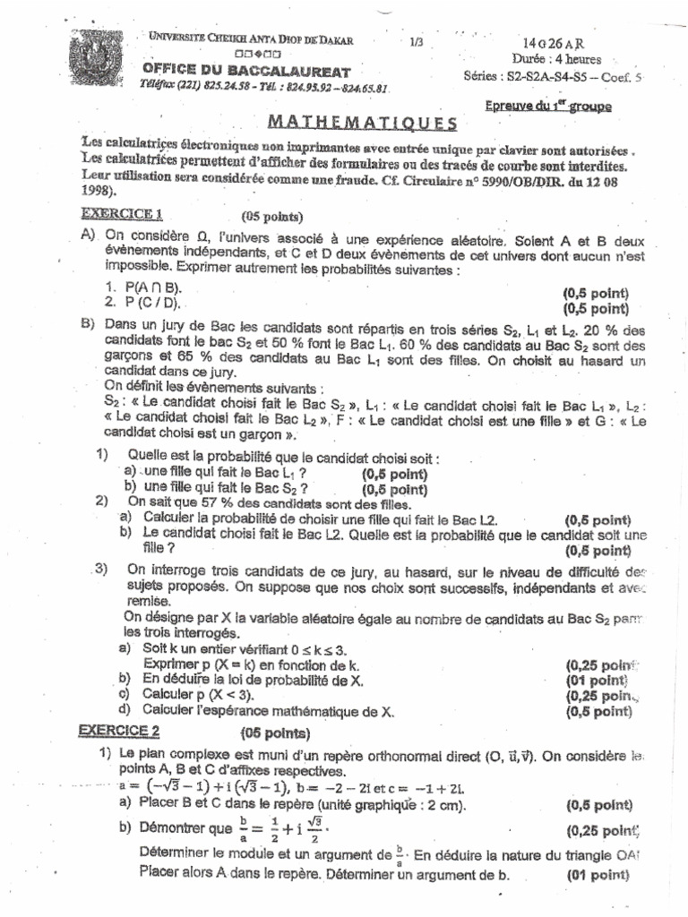 Bac Maths 2014 Remplacement | PDF