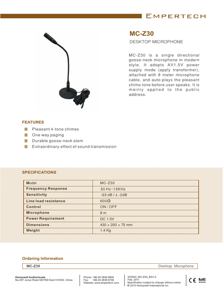 MC-Z30 Metal Desktop Microphones, On OFF Switch | PDF