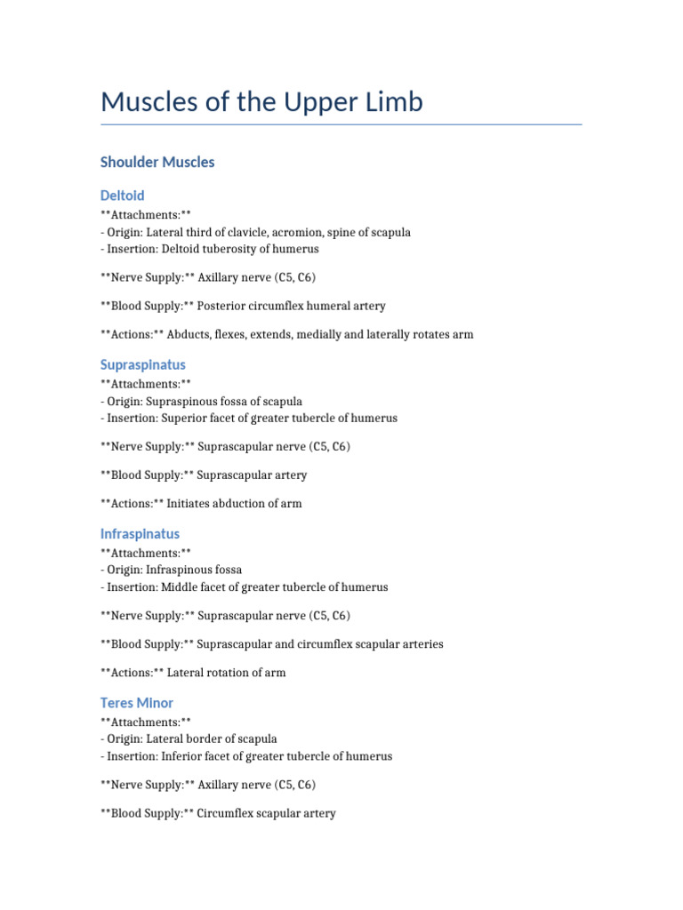 Upper Limb Muscles Notes | PDF