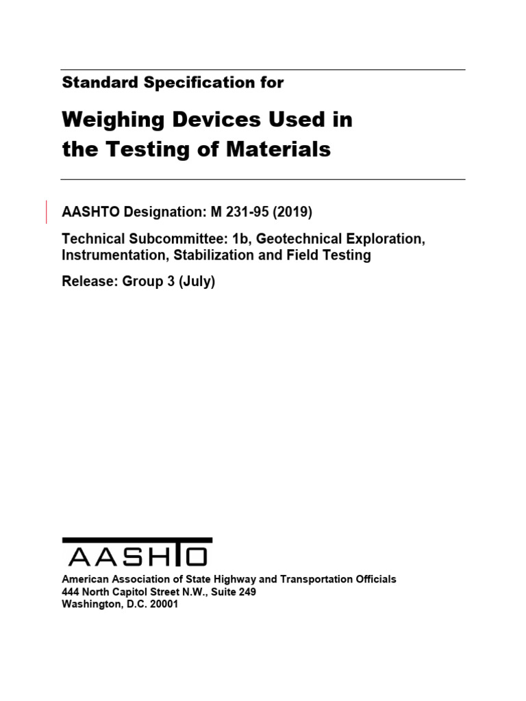 AASHTO M231: Weighing Device Standards | PDF | Weighing Scale