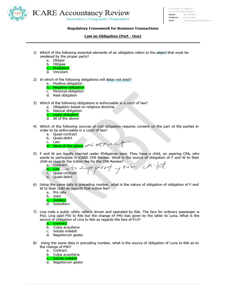 Business Transactions: Law on Obligation | PDF | Breach Of Contract ...