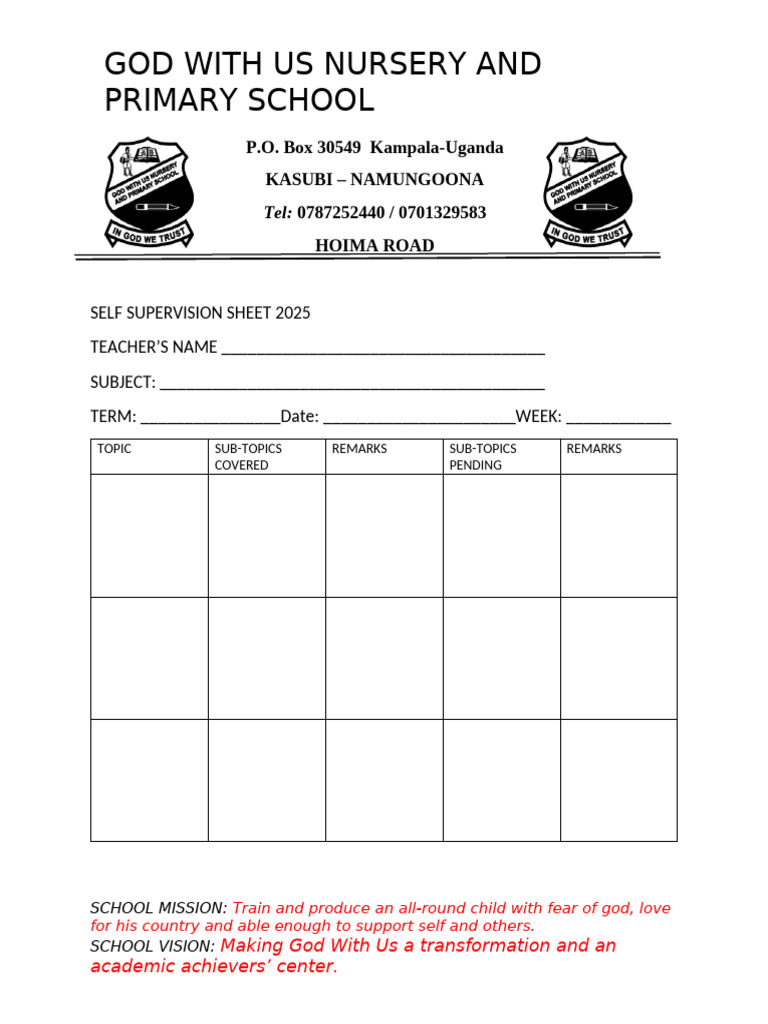 Self Supervision Sheet 2025 | PDF