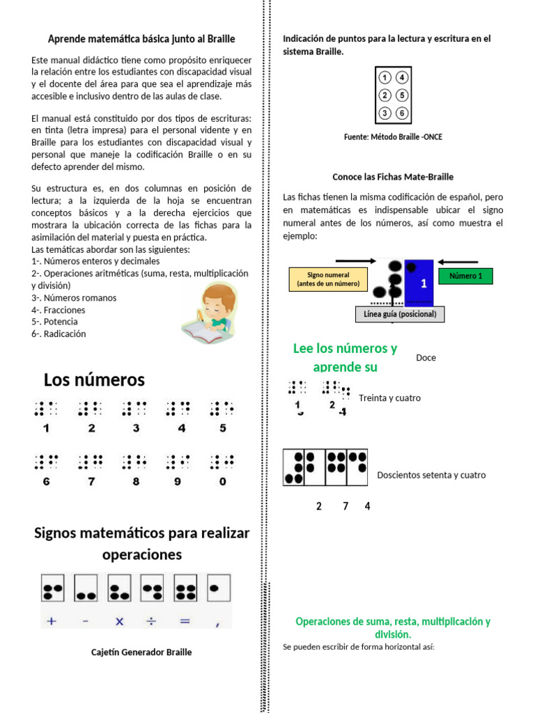 Matemáticas Básicas en Braille | PDF | Decimal | Sustracción