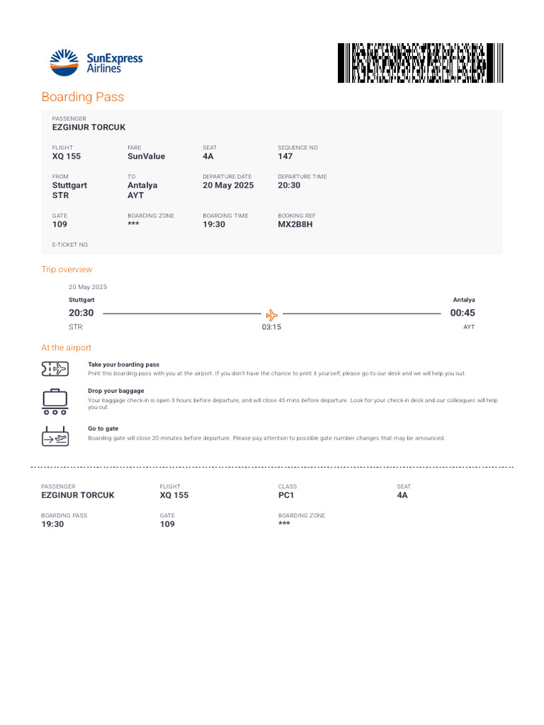SunExpress Check-In and Boarding Details | PDF