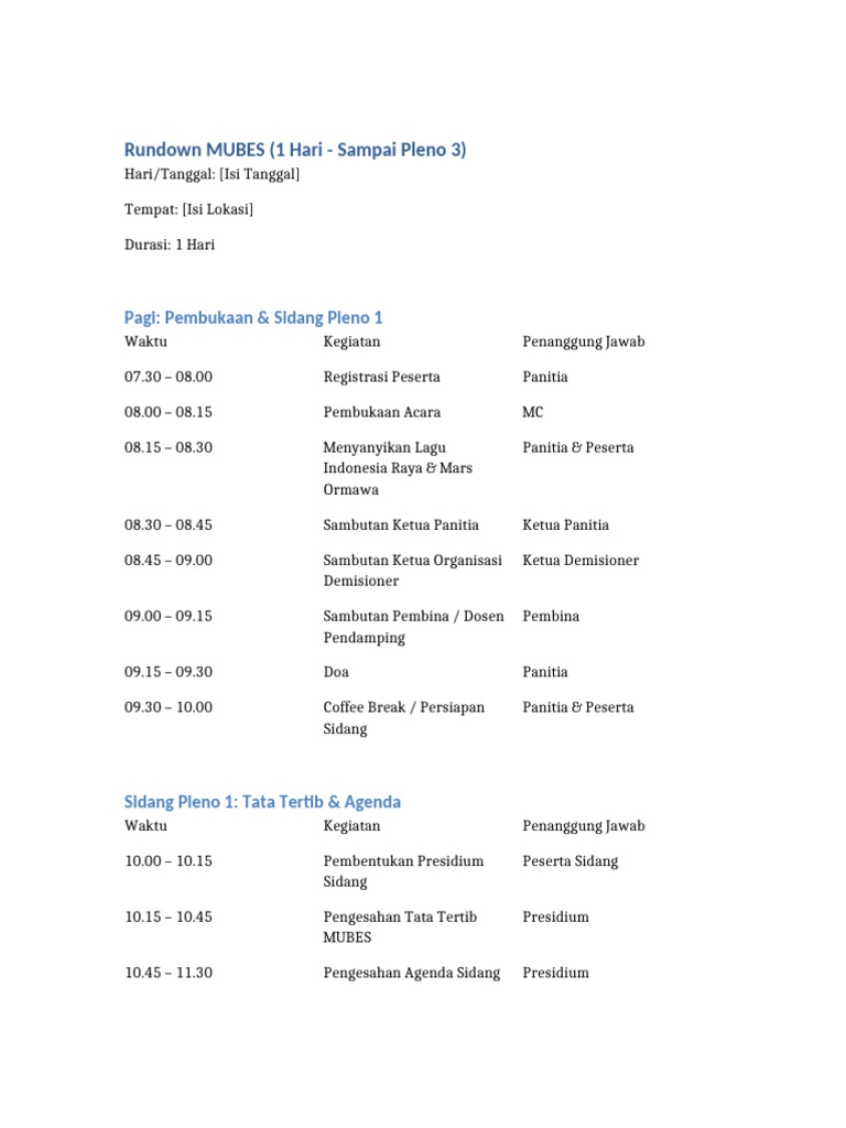 Rundown MUBES 1 Hari Pleno 3 | PDF