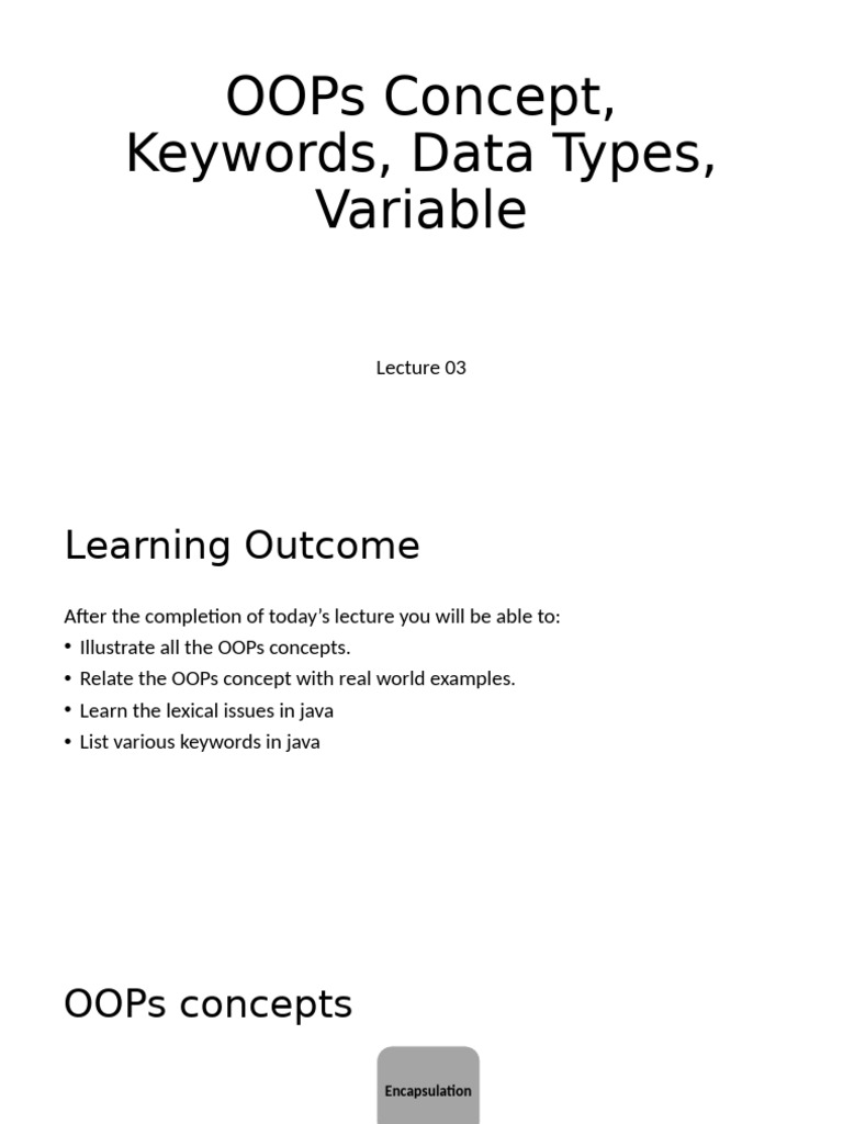 OOP Concepts and Java Data Types Guide | PDF | Data Type | Integer ...