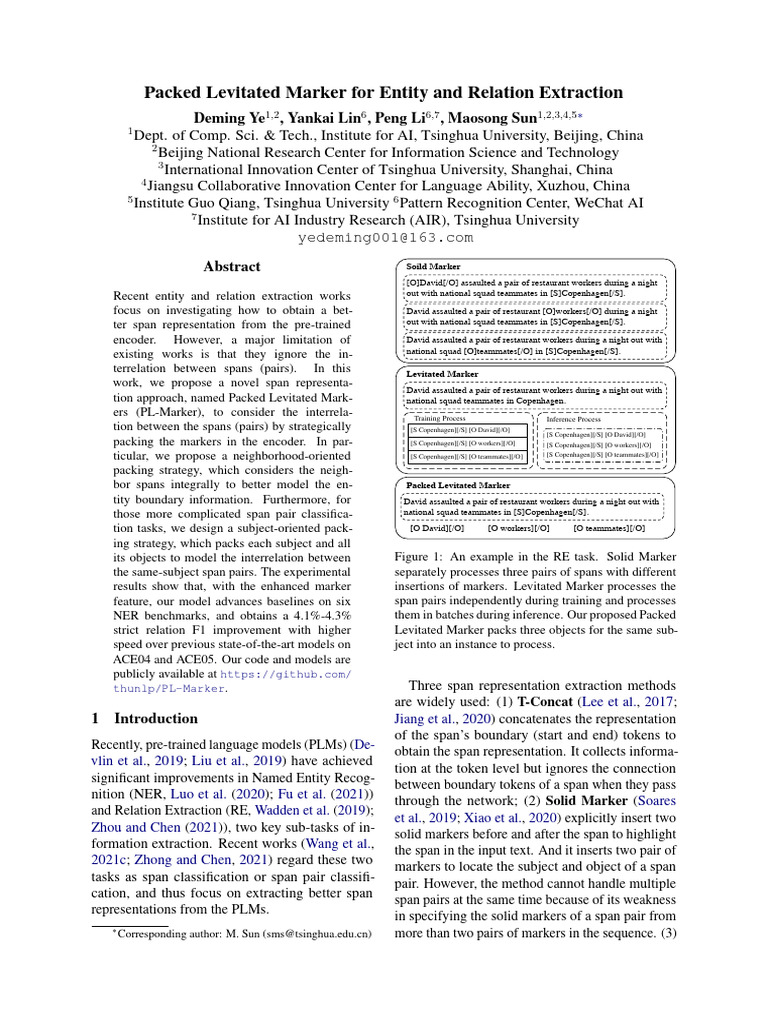 Packed Levitated Marker For Entity and Relation Extraction | PDF