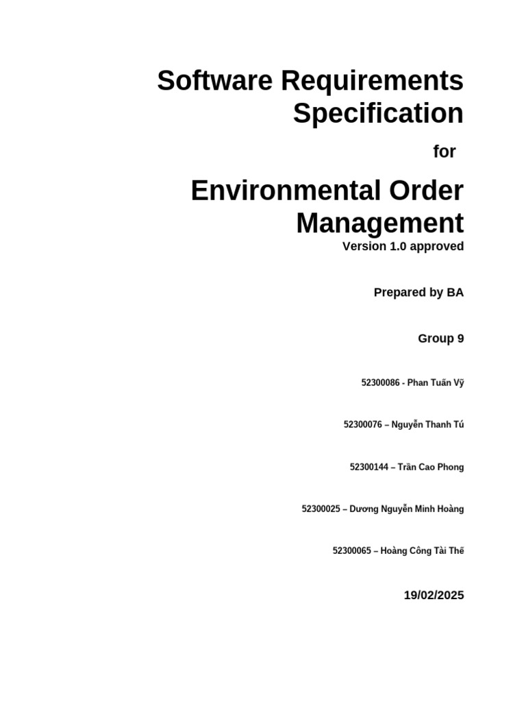 Software Requirements Specification Environmental Order Management | PDF