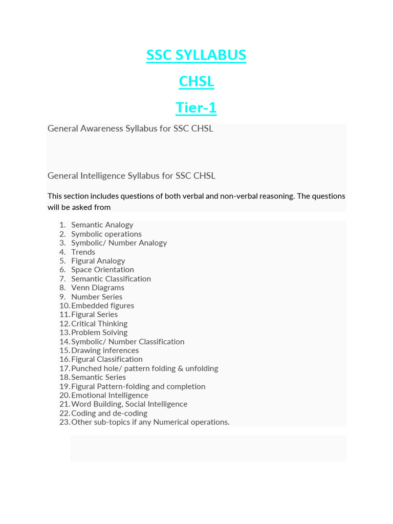 SSC CHSL & CGL Syllabus Overview | PDF | Circle | Triangle