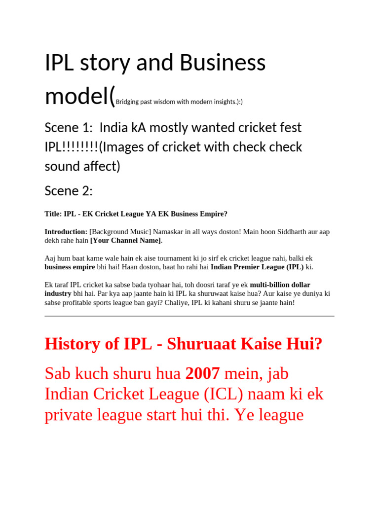 IPL Story and Business Model | PDF | Professional Sports Leagues ...