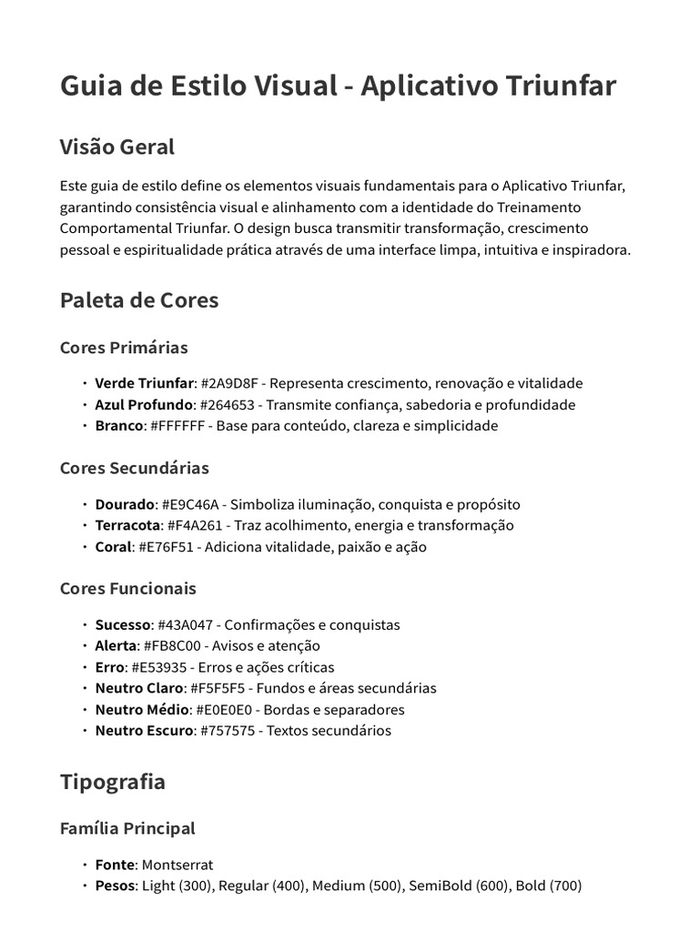 Guia de Estilo Visual - Aplicativo Triunfar | PDF | Tipografia | Cor
