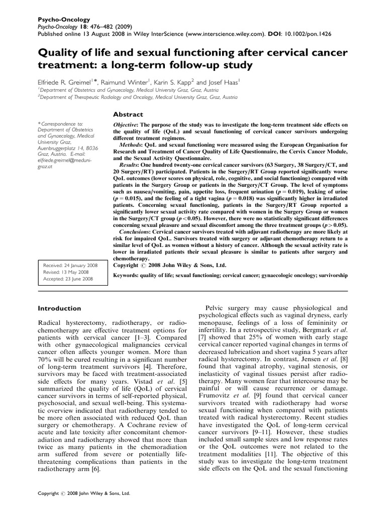 Quality of Life and Sexual Functioning After Cervical Cancer | PDF ...