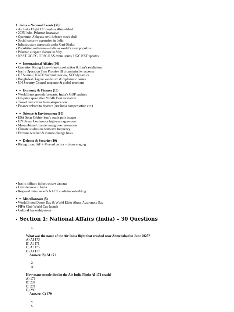 June 2025 Current Affairs MCQs | PDF