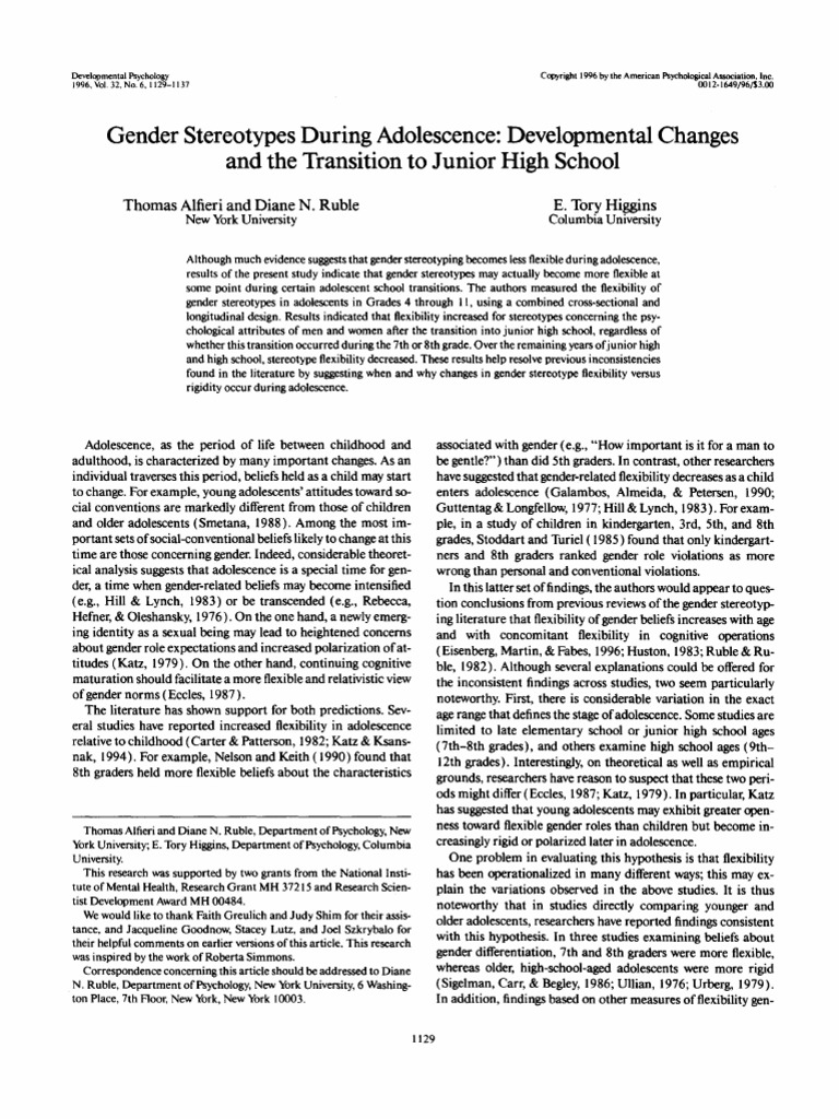 Gender Stereotypes in Adolescence Transition | PDF | Adolescence | Gender