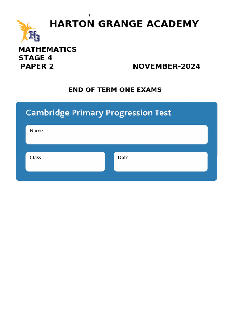 Stage 4 Maths Exam Paper - Nov 2024 | PDF