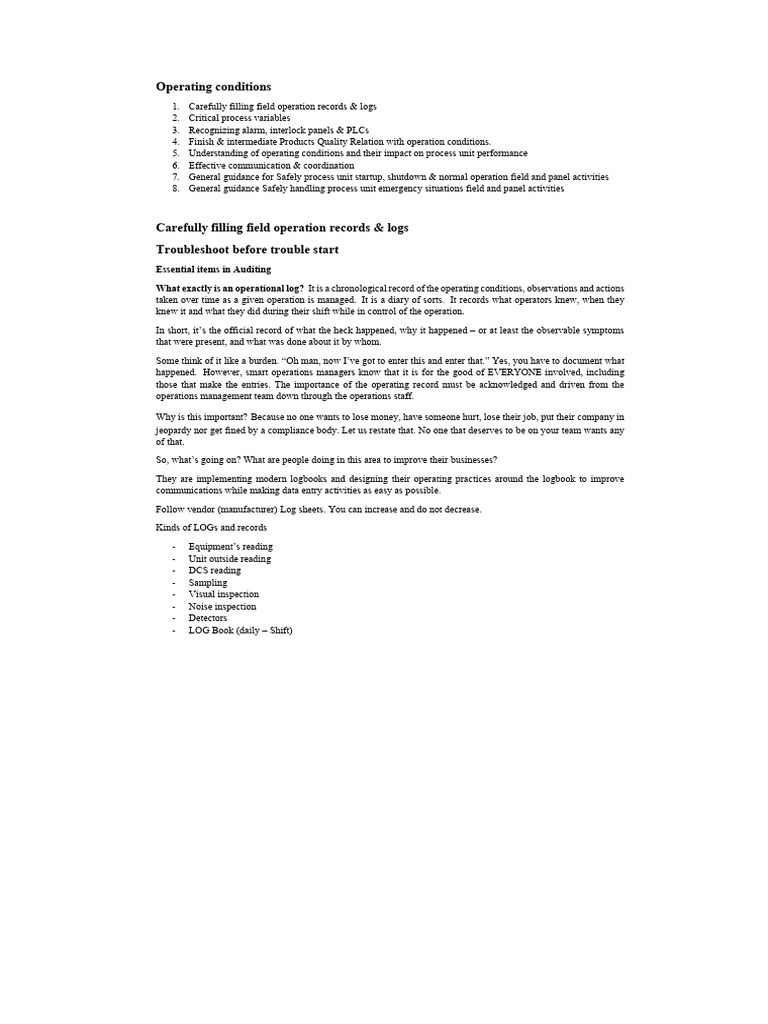 Importance of Operation Logs | PDF