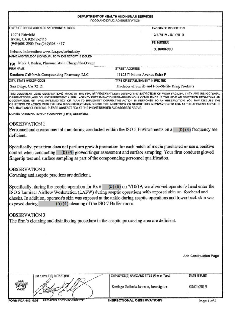 FDA Inspection Report: Compounding Issues | PDF | Health Sciences