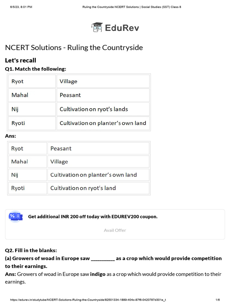 Class 8 NCERT Solutions: Ruling the Countryside | PDF | Economies ...