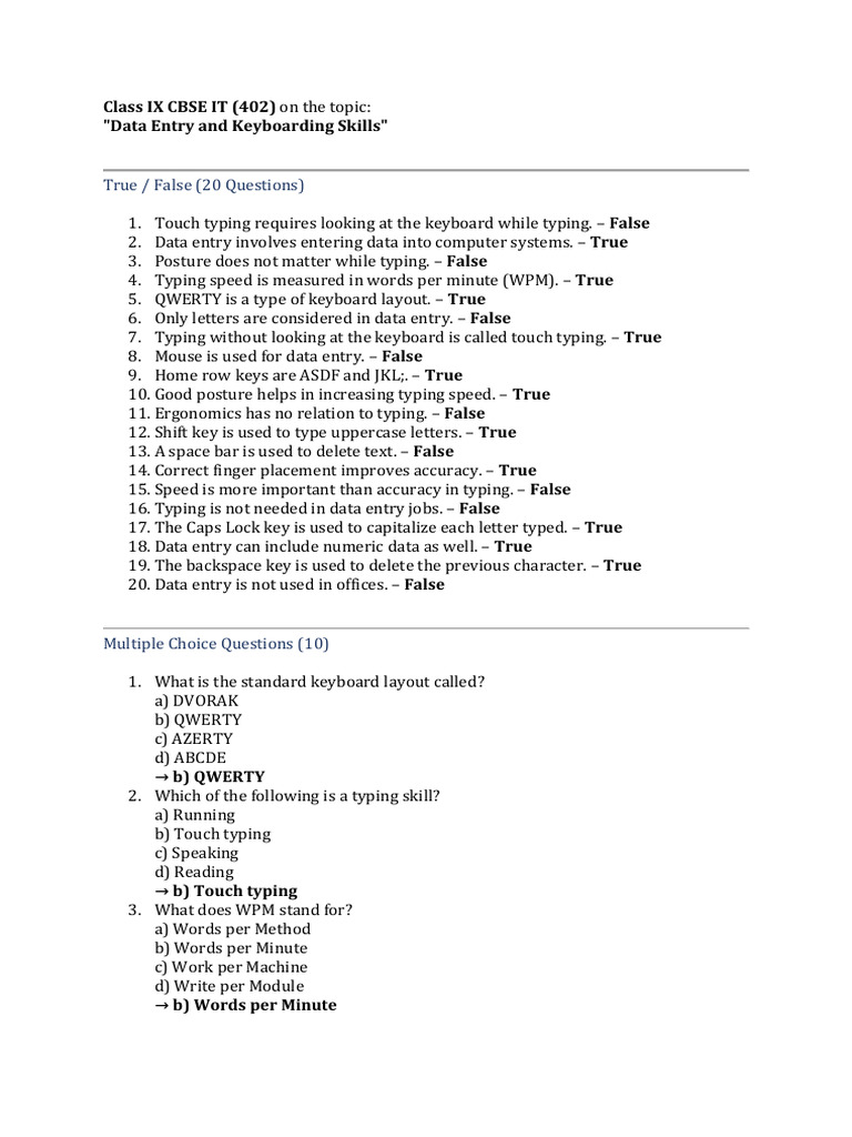 Class 9 Data Entry & Keyboarding Skills | PDF | Computer Keyboard | Text