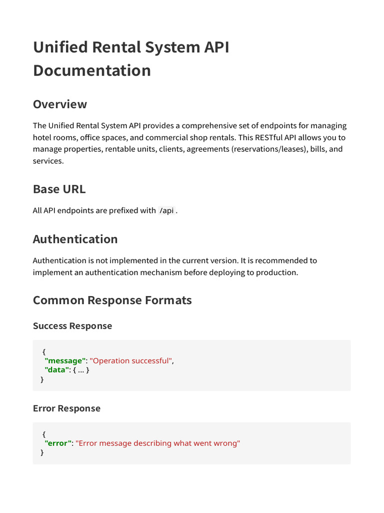 Unified Rental System API Guide | PDF | Internet | Computing
