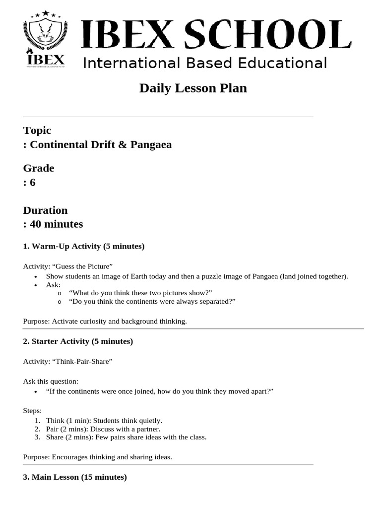 Continental Drift Lesson Plan for 6th Grade | PDF