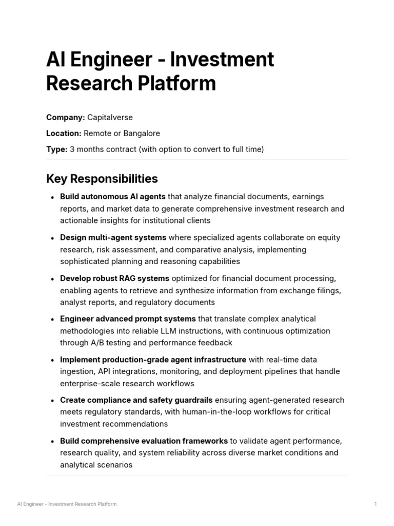 AI Engineer Role at Capitalverse | PDF | Artificial Intelligence ...