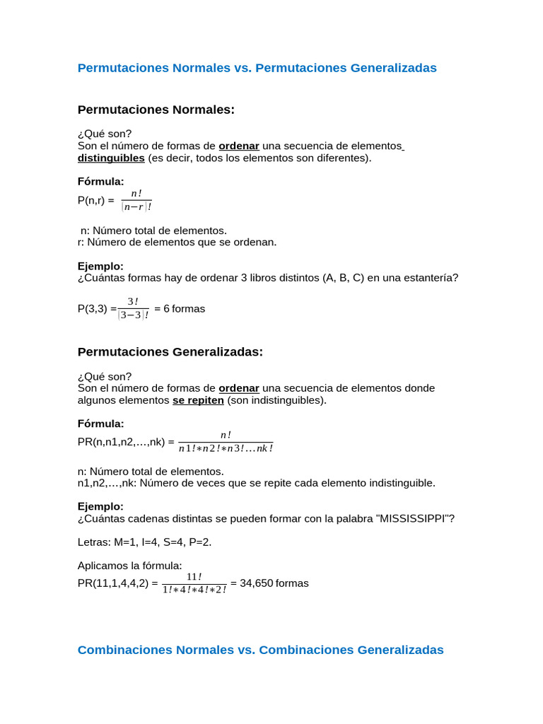Permutaciones y Combinaciones Explicadas | PDF | Permutación | Teoría ...
