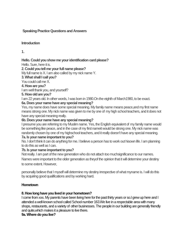 Speaking Practice Q&A for English Learners | PDF | Housewife | Movie ...