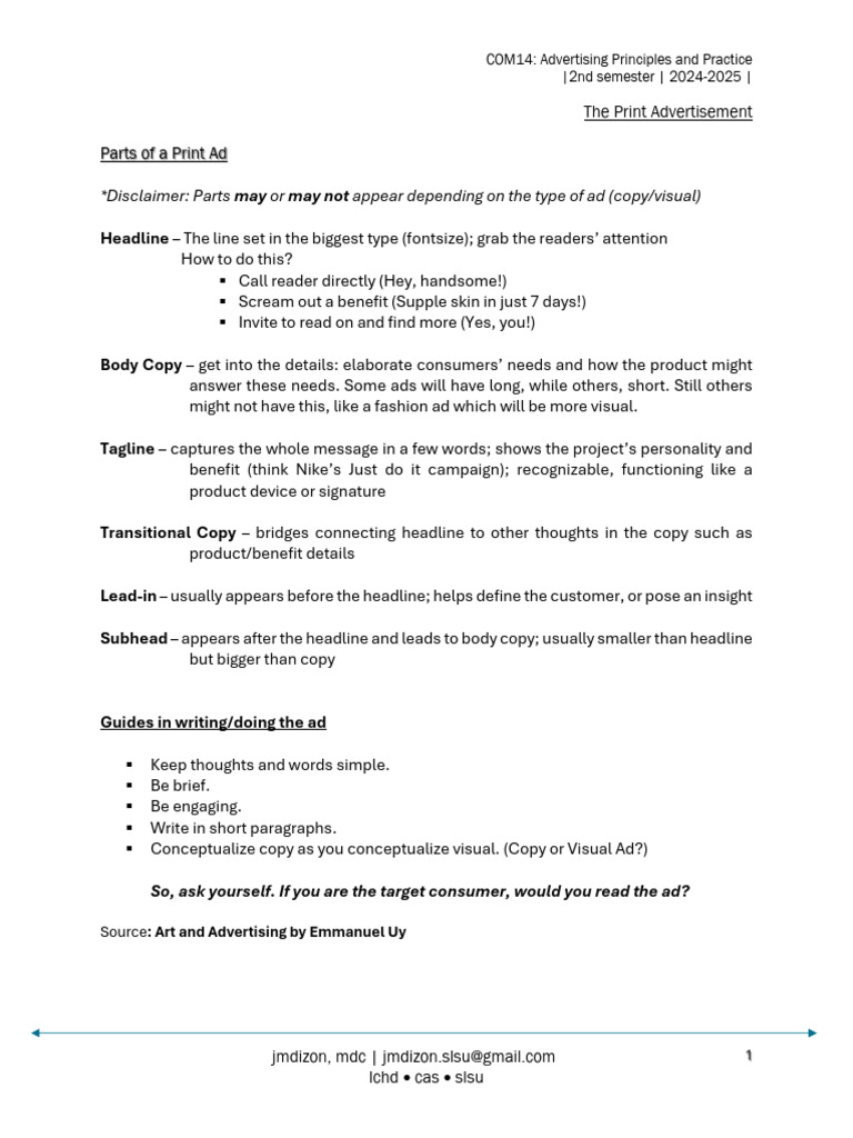 Print Ad Components Explained | PDF | Advertising | Promotion And ...