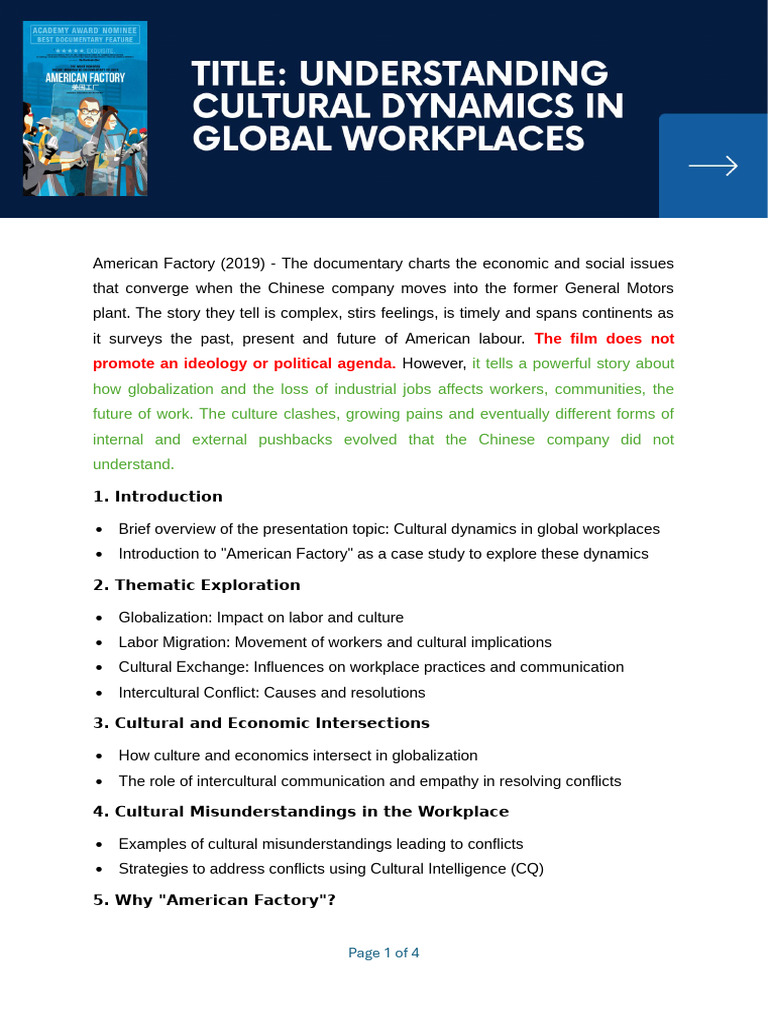 Shift 2 - Title Understanding Cultural Dynamics in Global Workplaces ...