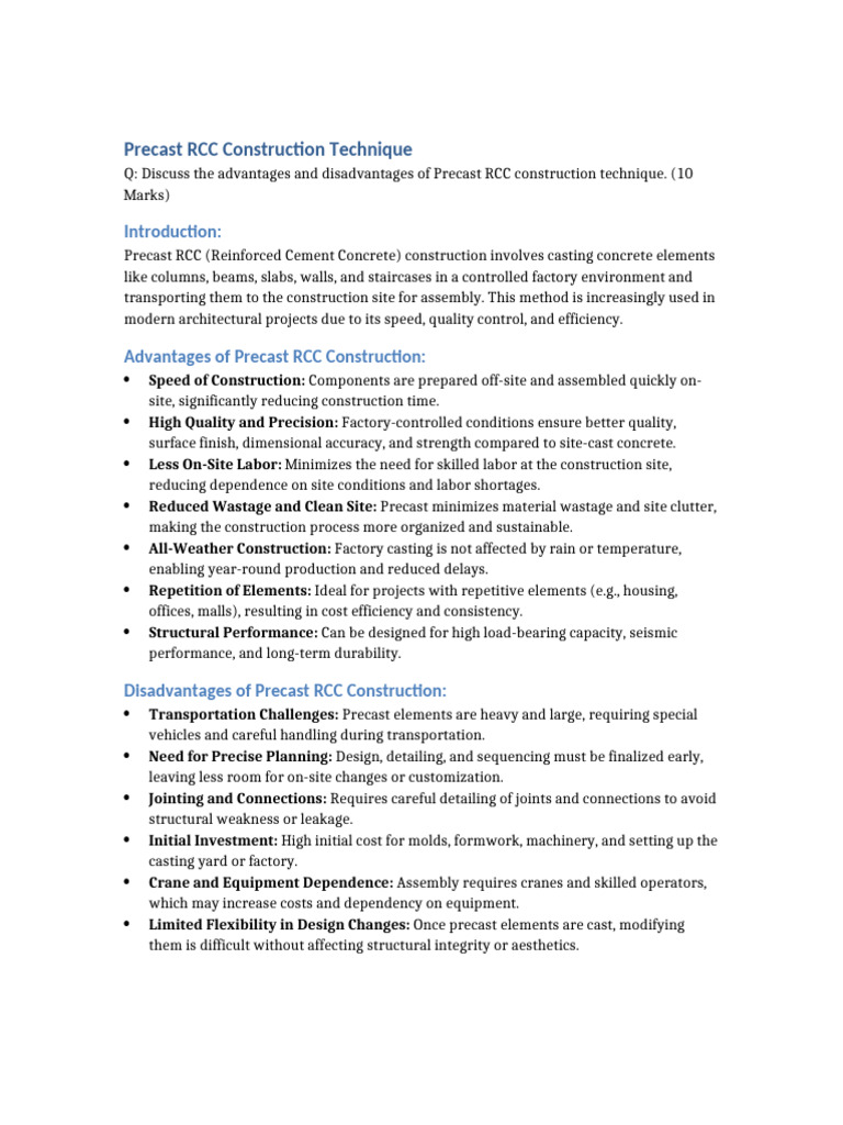Advantages and Disadvantages of Precast RCC | PDF | Precast Concrete ...