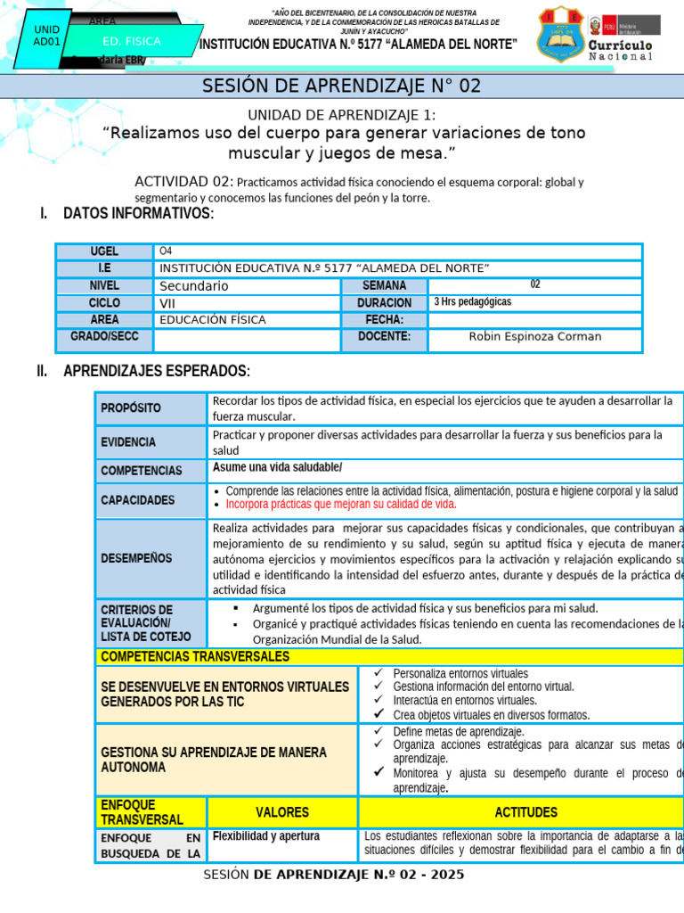 Unidad 1 - Sesion 2 - 2025 | PDF | Aprendizaje