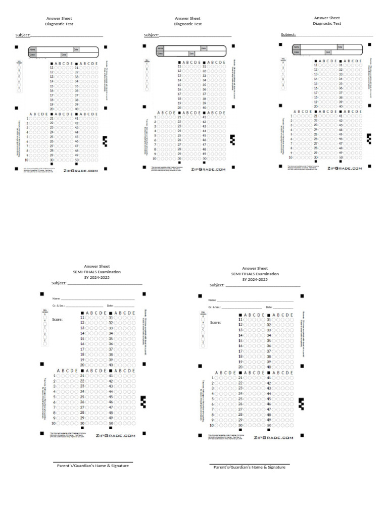 Answer Sheets | PDF
