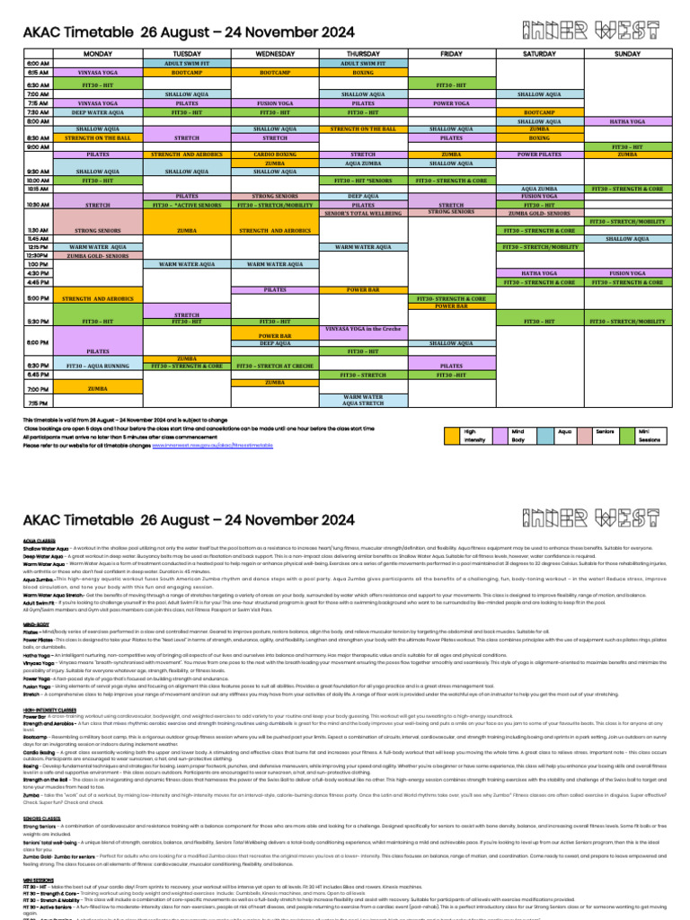 AKAC Timetable: Aug-Nov 2024 | PDF | Physical Fitness | Strength Training