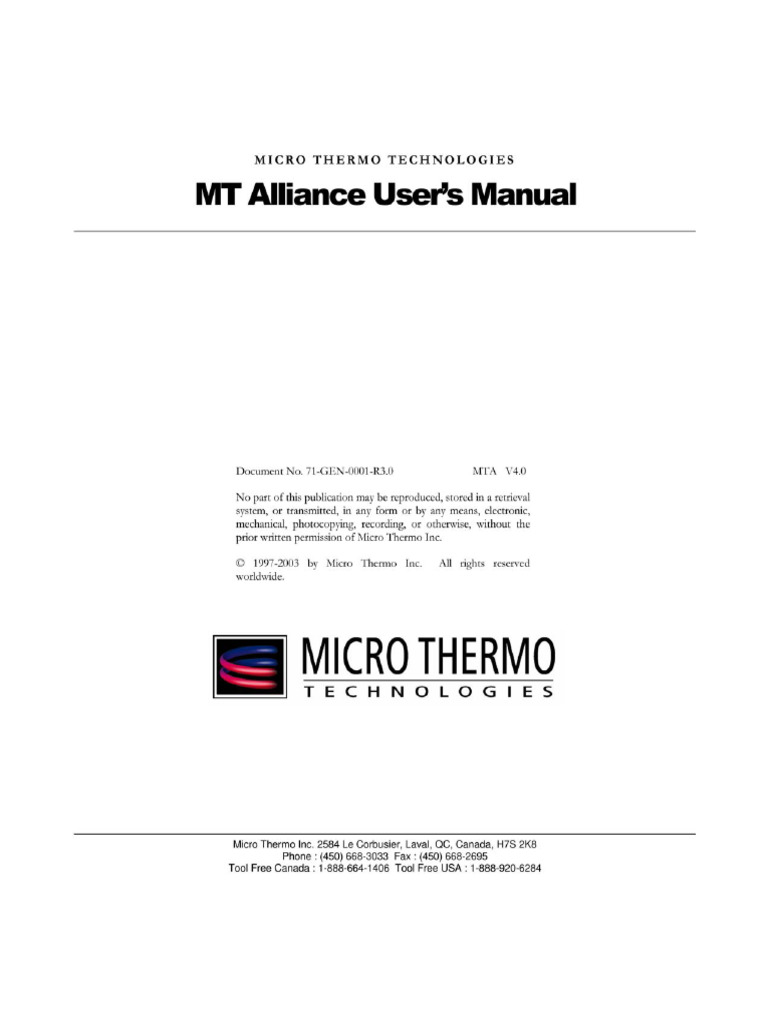 MT Alliance User Manual R3.0 | PDF | Refrigeration | Equipment