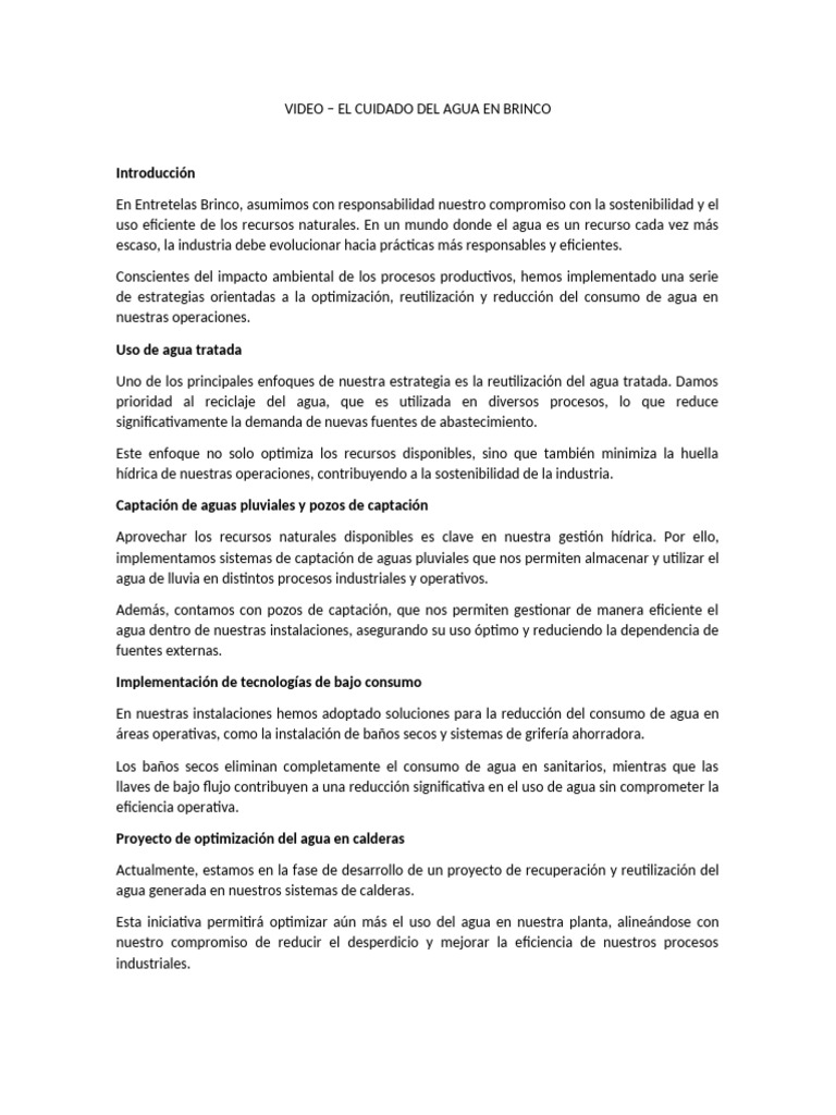 Cuidado del Agua en Entretelas Brinco | PDF | Sustentabilidad | Agua