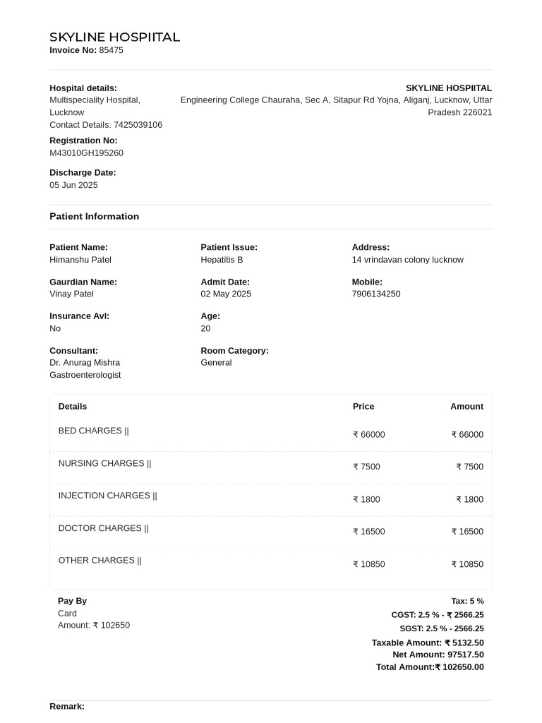 Hospital Bill Invoice for Hepatitis B | PDF | Hospital | Public Services
