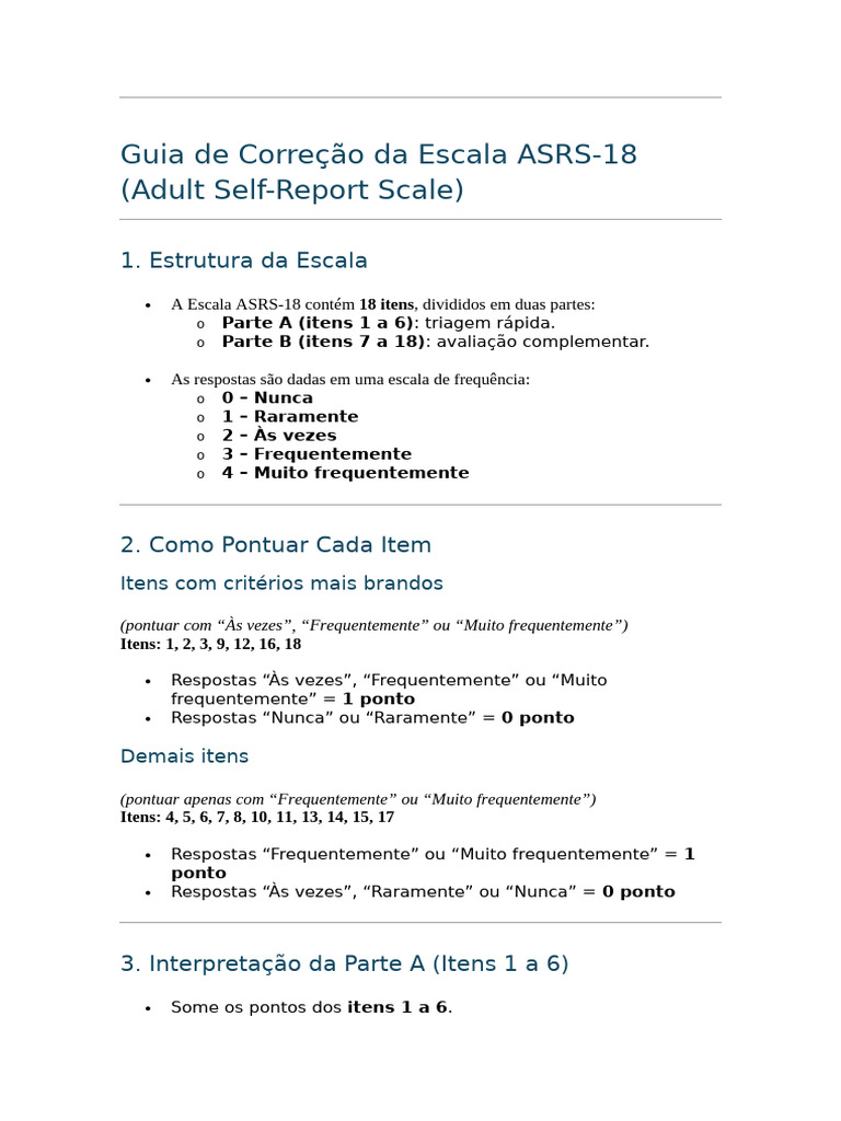 Correção da Escala ASRS-18 | PDF