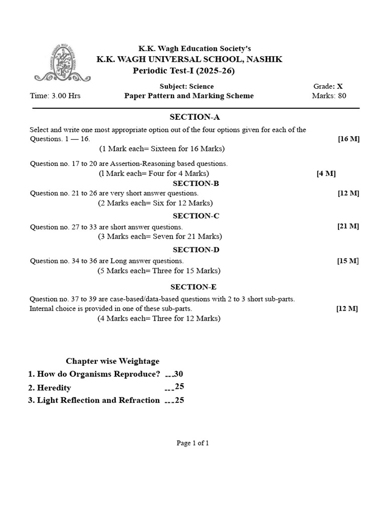 Science Paper Pattern - PT-I | PDF