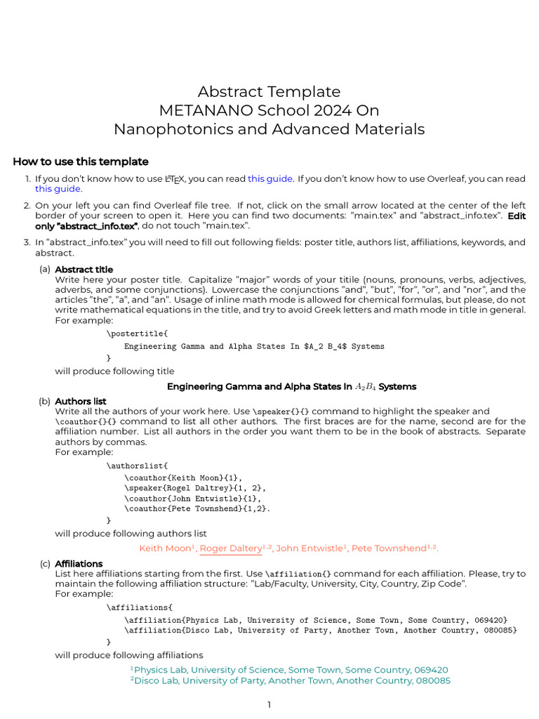 METANANO School 2024 Abstract Guide | PDF | Te X | Languages