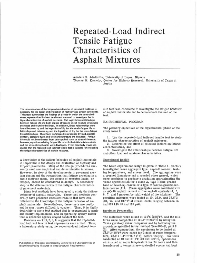 Indirect Tensile Fatigue of Asphalt Mixtures | PDF | Fatigue (Material ...