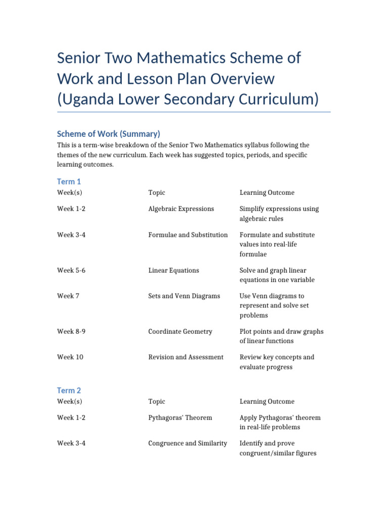 S2 Mathematics Scheme and Lesson Plans | PDF | Integral | Mathematics