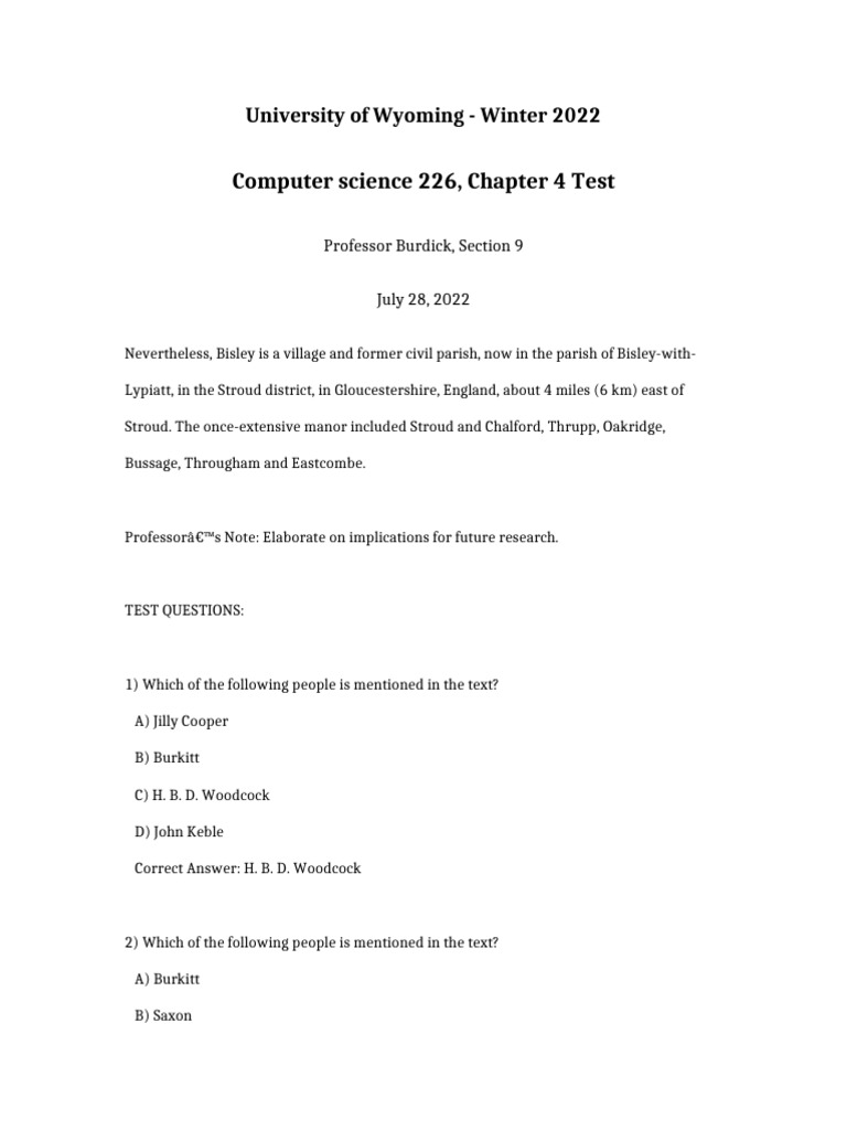 Computer Science 226 Chapter 4 Test | PDF