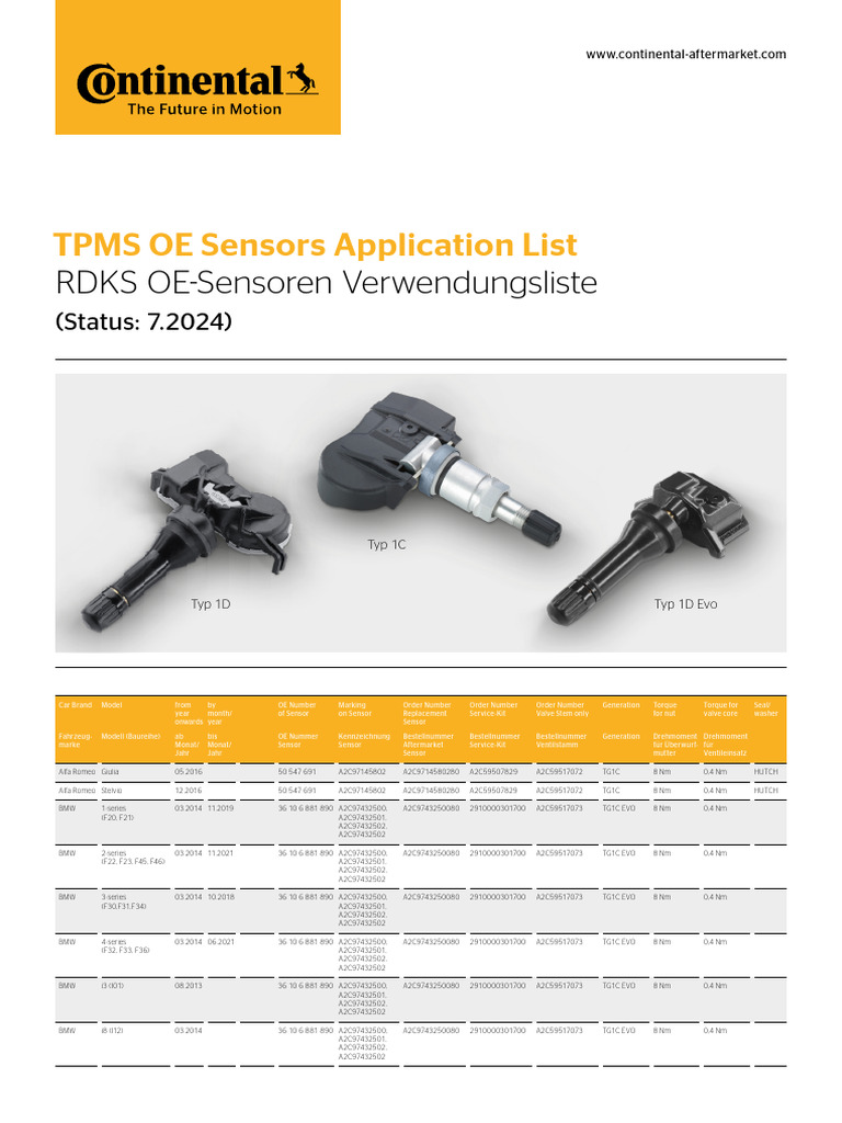 TPMS Sensor Application Guide 2024 | PDF | Front Wheel Drive Vehicles ...