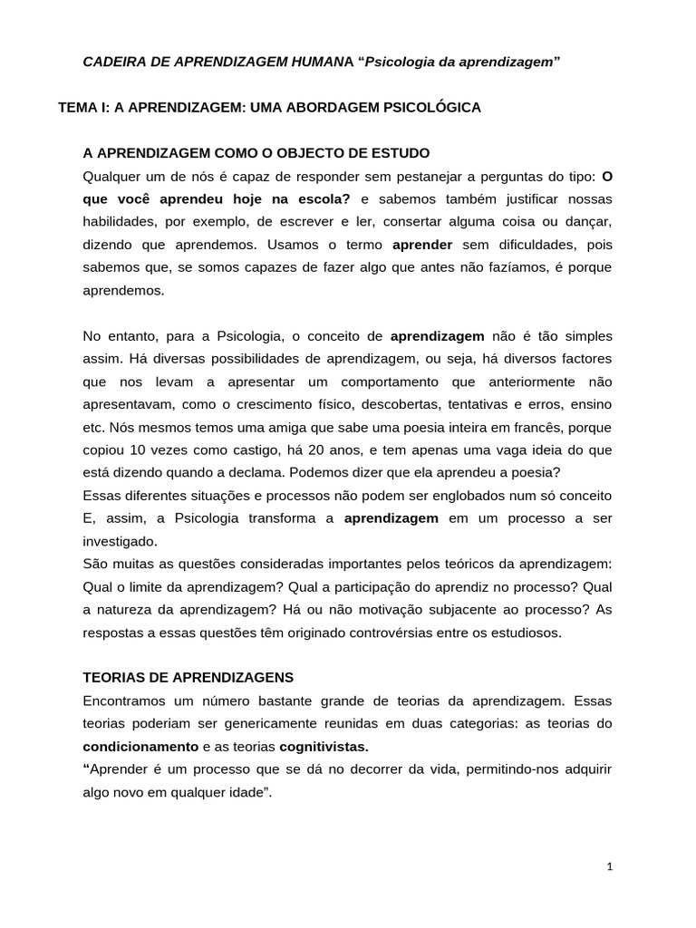 Psicologia da Aprendizagem: Teorias e Processos | PDF | Aprendizado ...